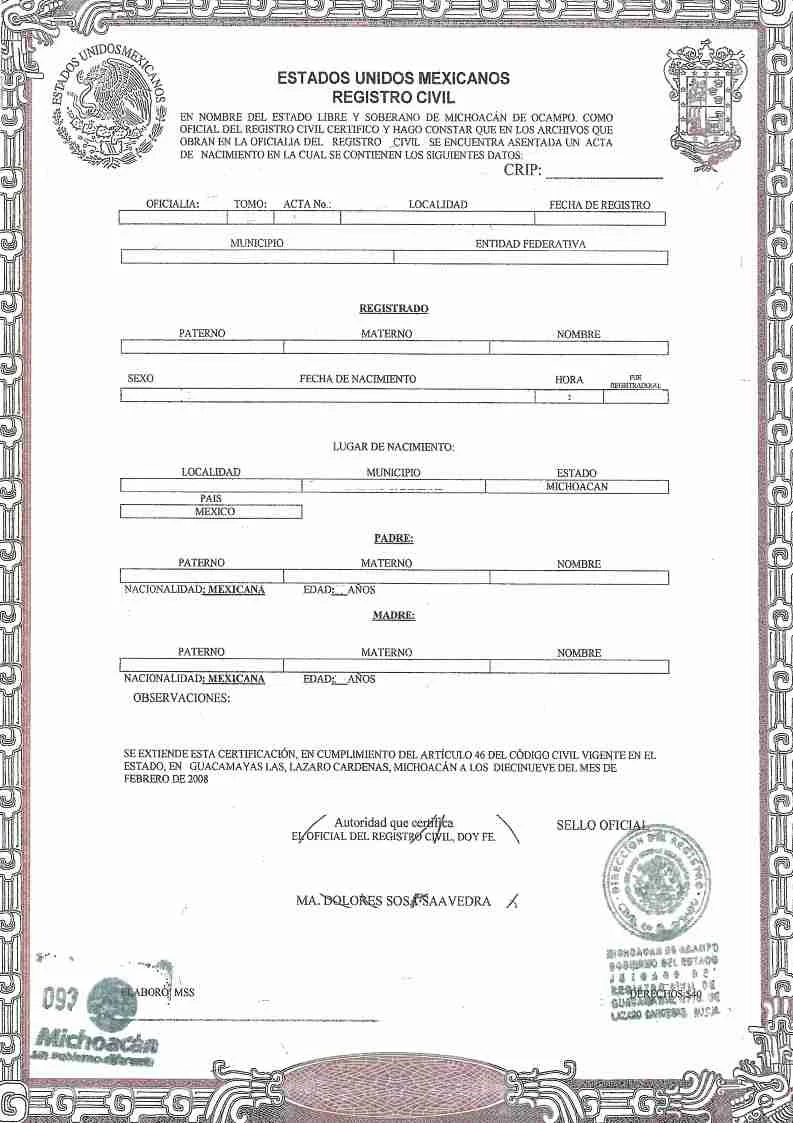 Documento original utilizado en un proceso de traducción certificada profesional