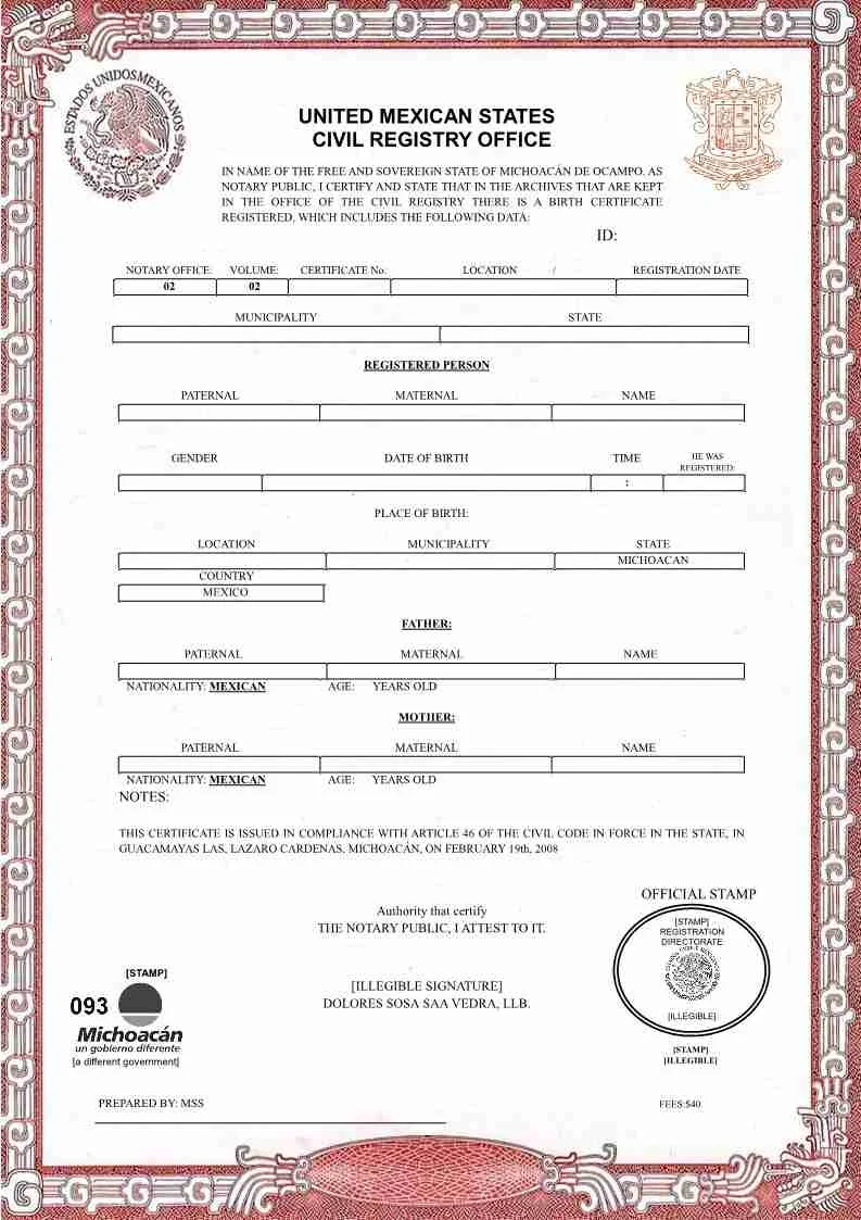 Documento traducido incluido en el portafolio de traducción certificada de Roxo Traducciones