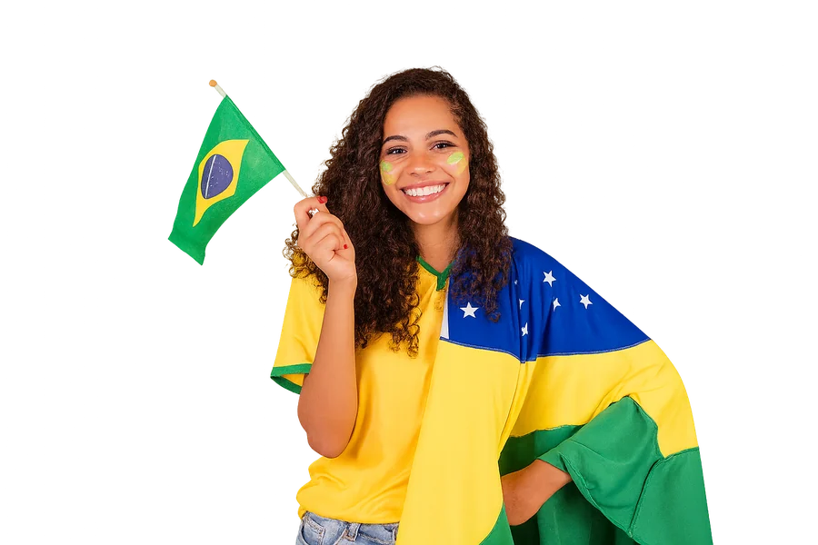 Mulher segurando bandeira do Brasil representando tradução juramentada oficial