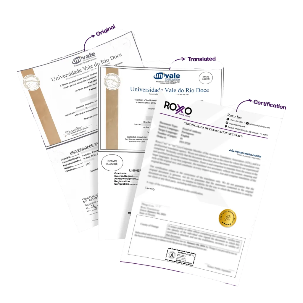 Diplomas em portfólio de tradução profissional certificada