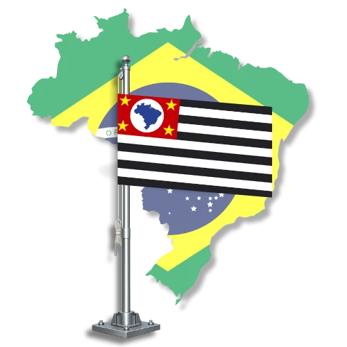 Bandeira de São Paulo sobre o mapa do Brasil, para tradutor juramentado em São Paulo