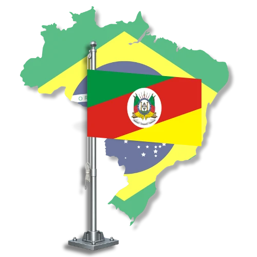 Bandeira do Rio Grande do Sul sobre o mapa do Brasil, para tradutor juramentado no Rio Grande do Sul