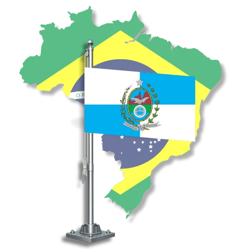 Bandeira do Rio de Janeiro sobre o mapa do Brasil, para tradutor juramentado no Rio de Janeiro