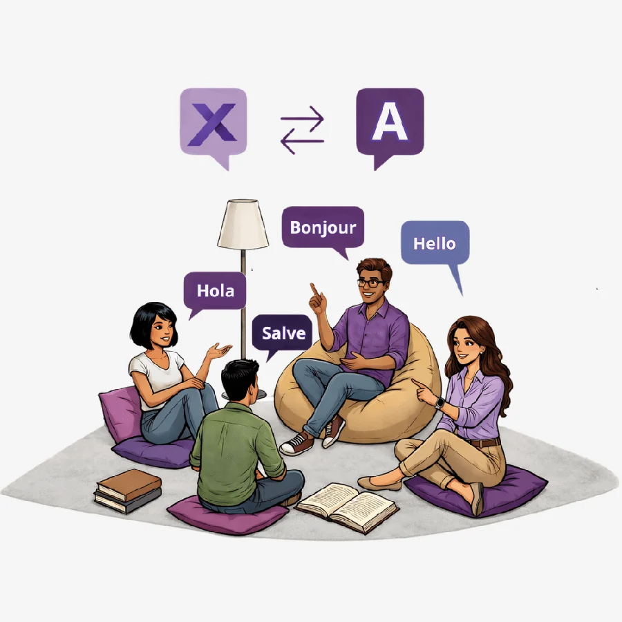 People talking in several languages, illustrating the topics of the Roxo blog