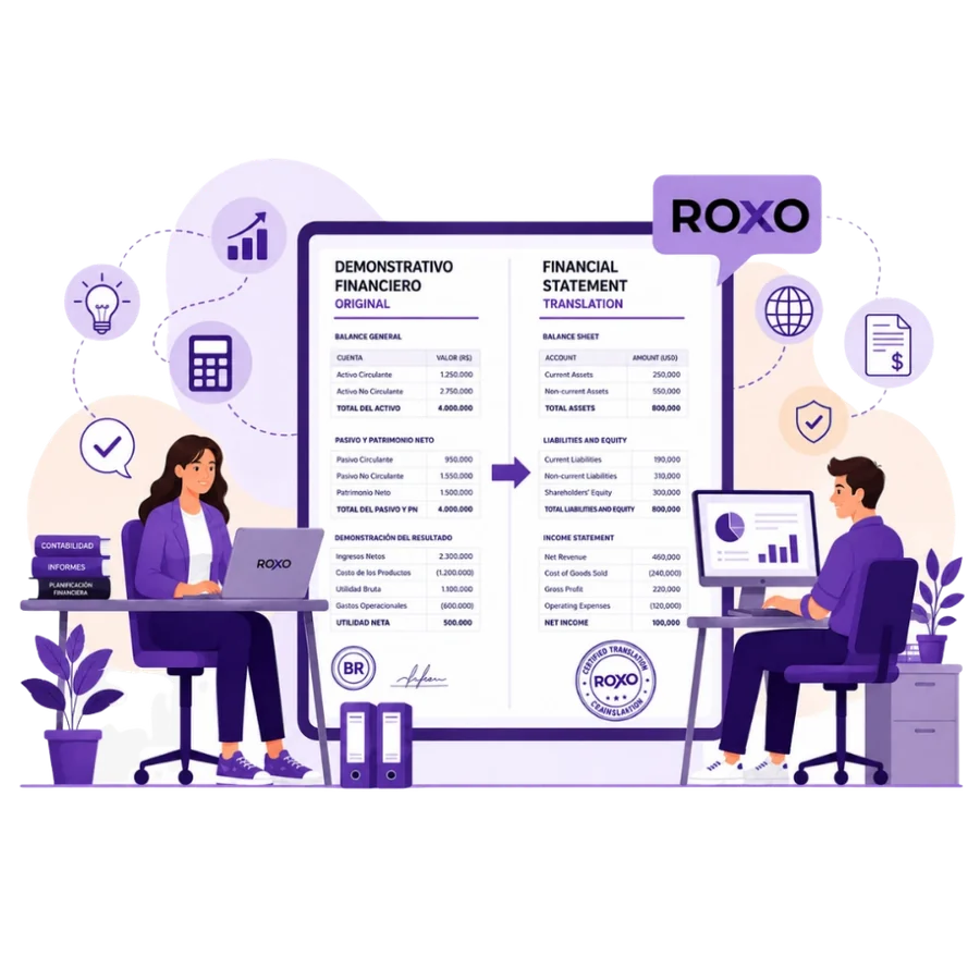 Translation of financial documents with a professional certification seal