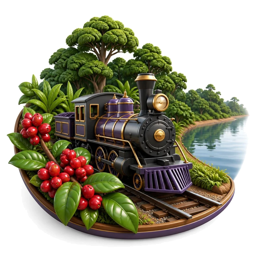 Locomotiva da Estrada de Ferro Madeira-Mamoré, rio Madeira e café em Rondônia