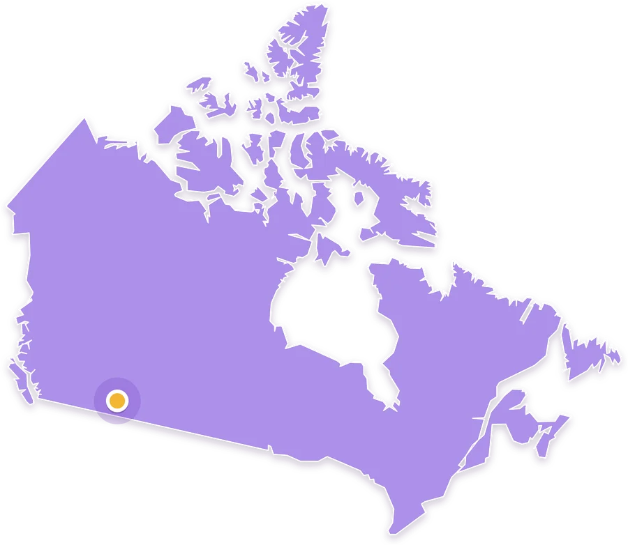 Mapa de Canadá con Calgary marcada