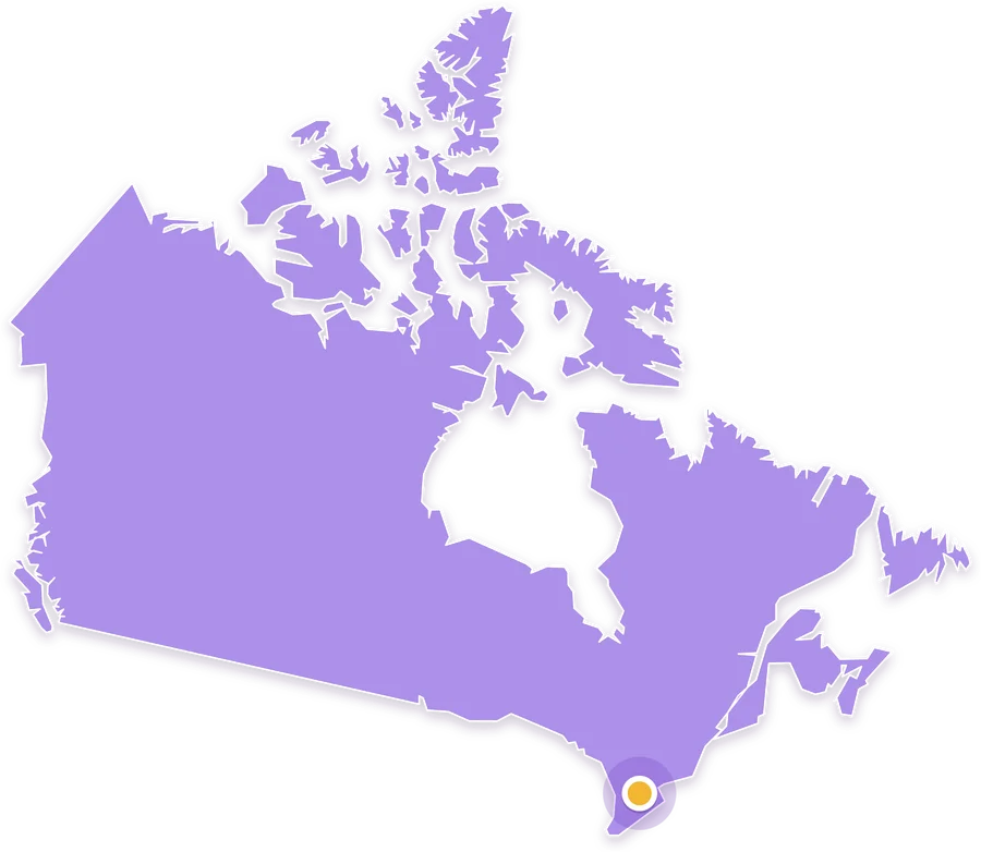 Mapa de Canadá con Kitchener marcada