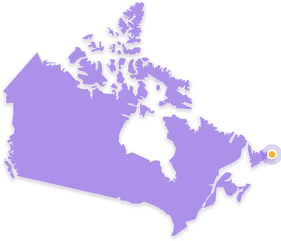 Mapa de Canadá con St. John’s marcada