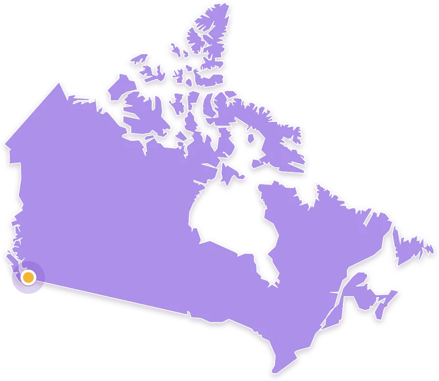Mapa de Canadá con Surrey marcada