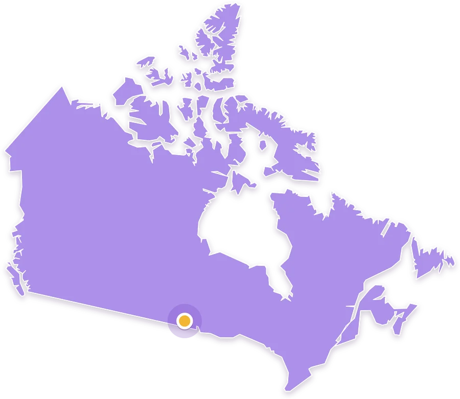 Mapa de Canadá con Winnipeg marcada
