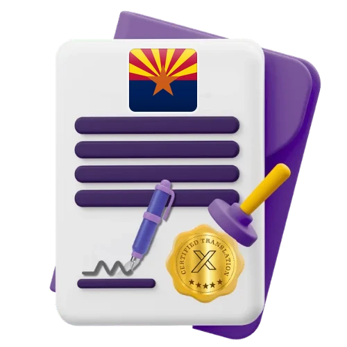 Certified translation certificate with the Arizona flag