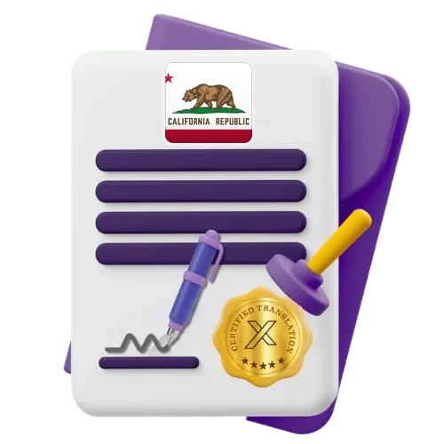 Certified translation certificate with the California flag