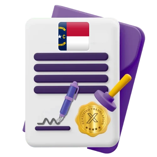 Certified translation certificate with the North Carolina flag