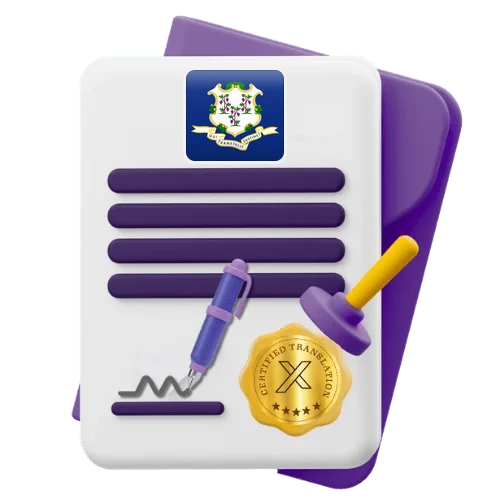 Certified translation certificate with the Connecticut flag