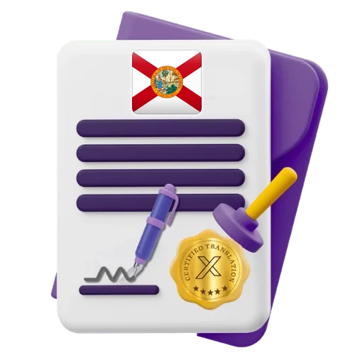 Certified translation certificate with the Florida flag