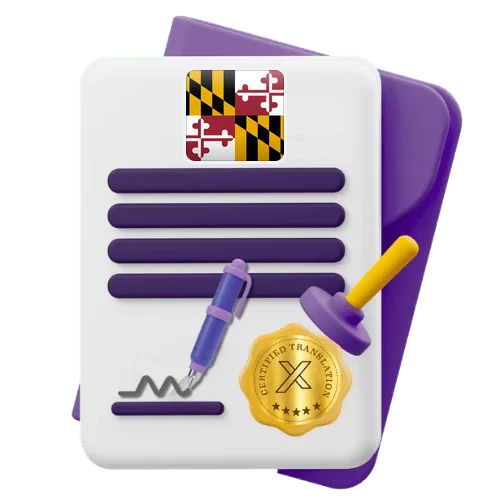 Certified translation certificate with the Maryland flag