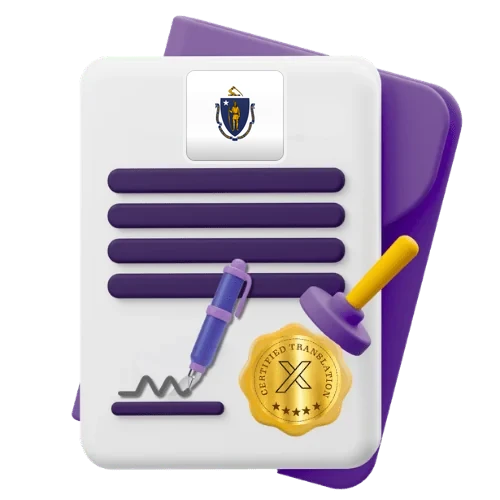Certified translation certificate with the Massachusetts flag