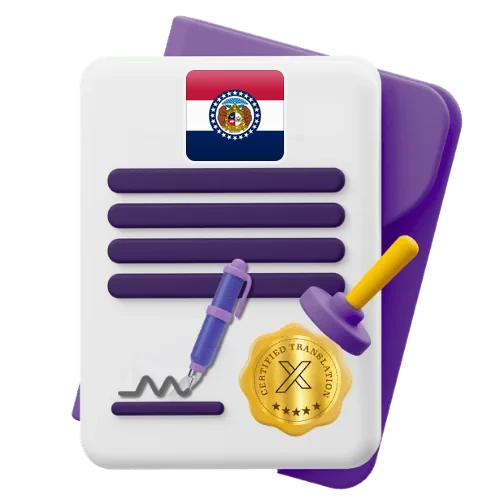 Certified translation certificate with the Missouri flag