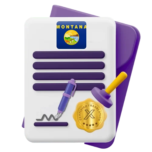 Certified translation certificate with the Montana flag
