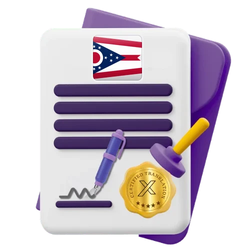 Certified translation certificate with the Ohio flag