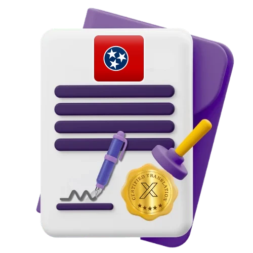 Certified translation certificate with the Tennessee flag