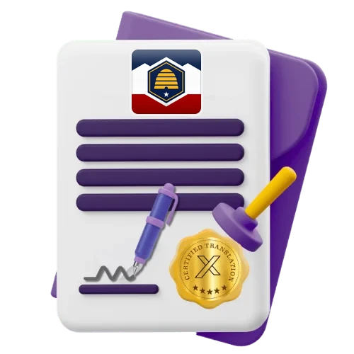 Certified translation certificate with the Utah flag