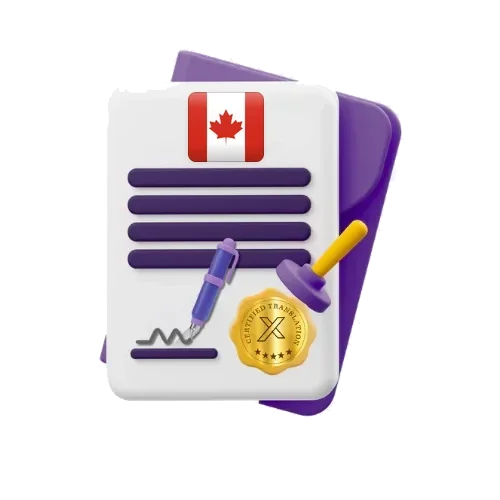 Traducción certificada de Roxo con la bandera de Canadá y el sello dorado de certificación