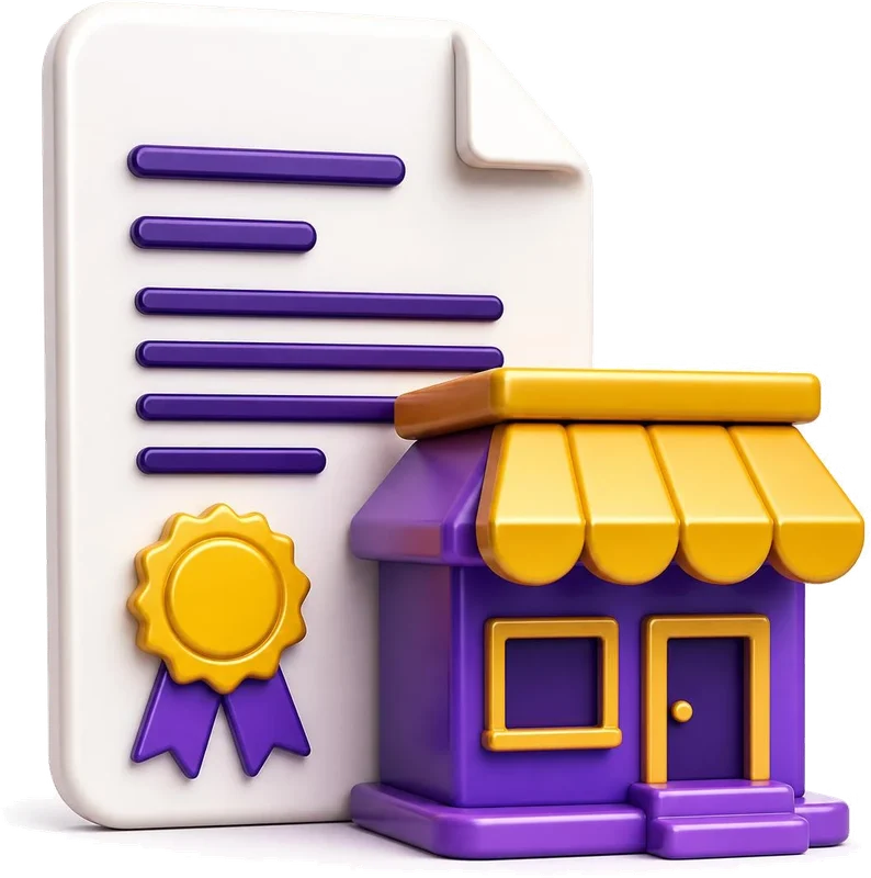 Business license with an official seal and a check mark, ready for translation