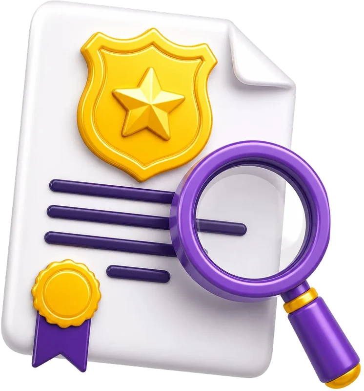 Police certificate with a badge and a magnifying glass, ready for a certified translation