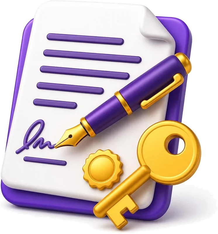 Power of attorney with a fountain pen and a gold key, ready for a certified translation