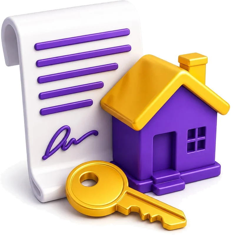 Lease agreement with a house and a key, ready for translation