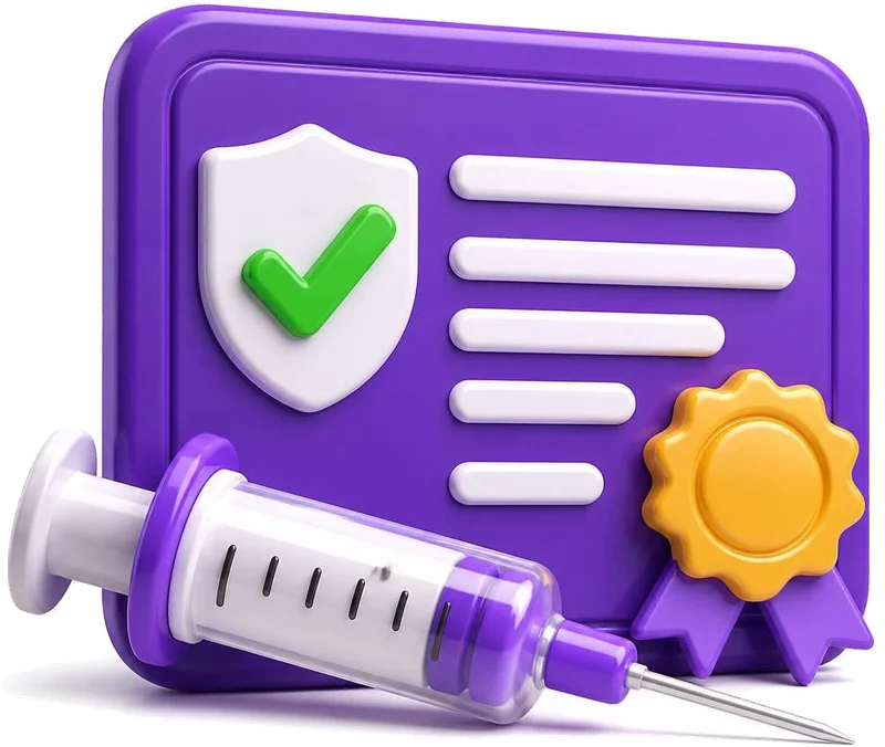 Vaccination card with a syringe and a check mark, ready for a certified translation