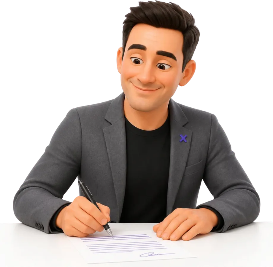 Philippe Rates, founder of Roxo Translations, signing a contract