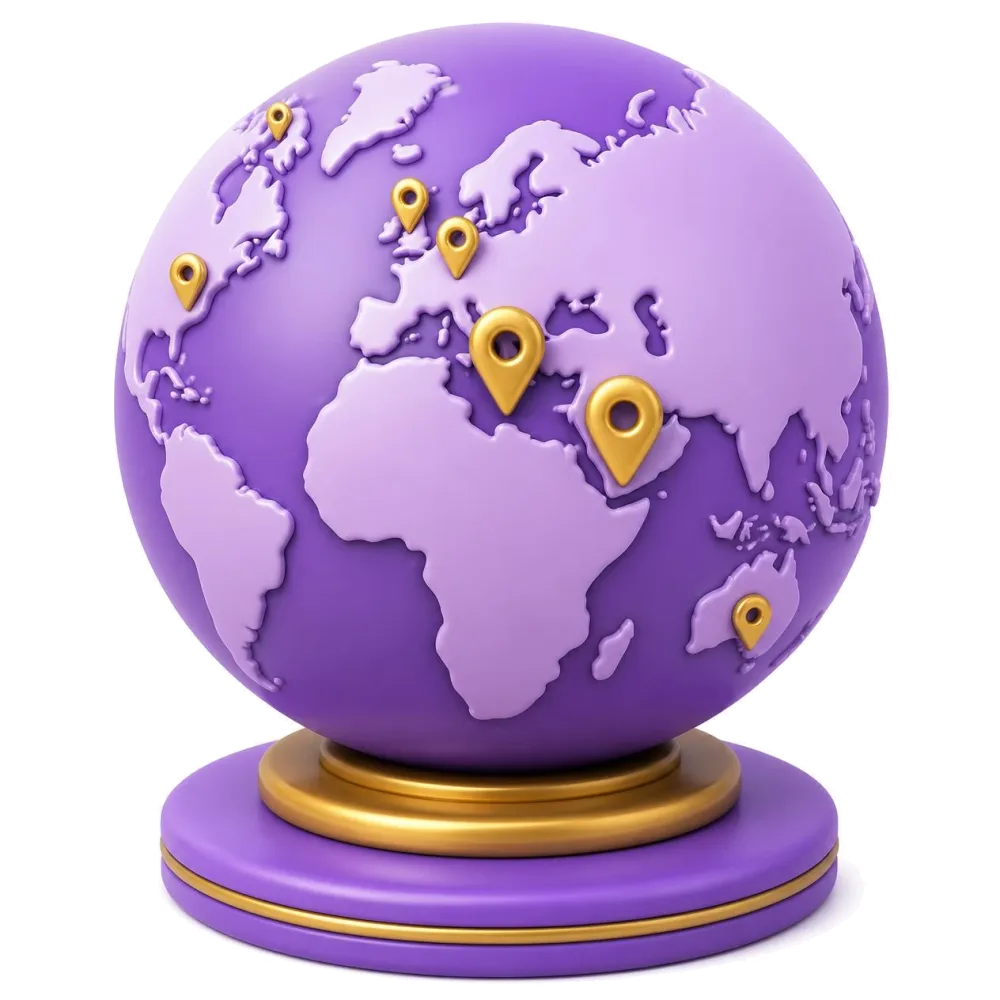 Globo morado con marcadores en Grecia, Chipre y las comunidades griegas