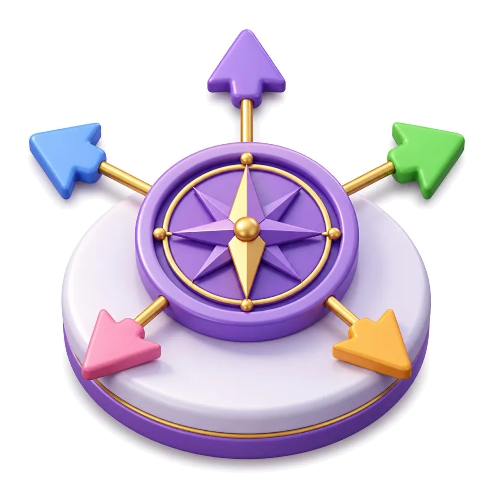 Purple compass with colored arrows pointing out, the language pairs with Italian