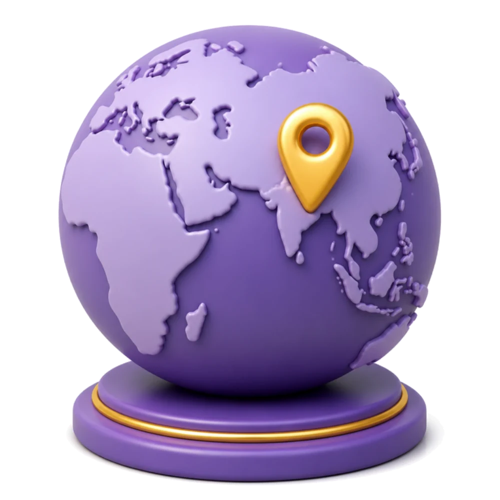 Globo morado con un pin dorado grande en Pakistán