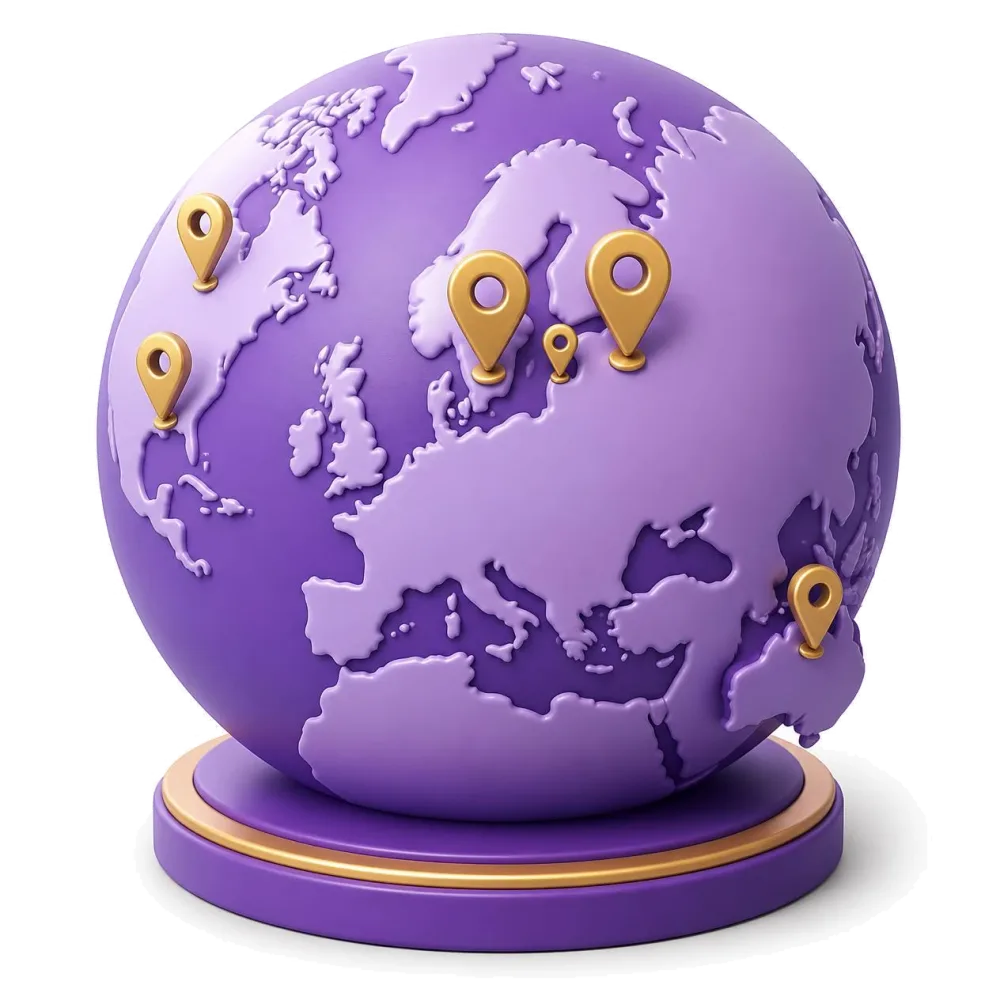 Globo roxo com pinos na Suécia, na Finlândia e nas comunidades suecas
