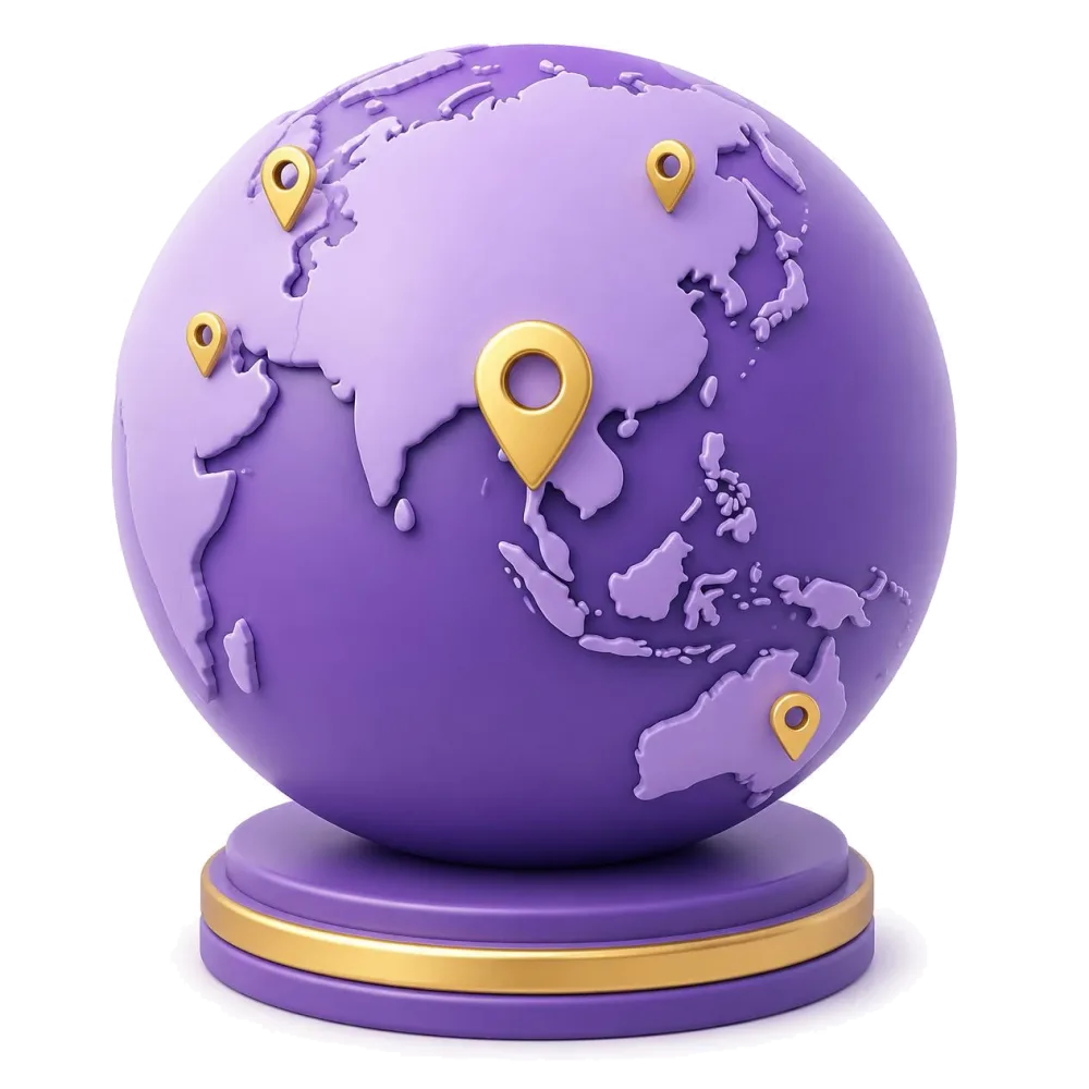 Globo roxo com pinos na Tailândia e nas comunidades tailandesas no exterior
