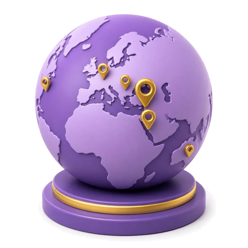 Globo morado con marcadores en Turquía, Chipre y las comunidades turcas