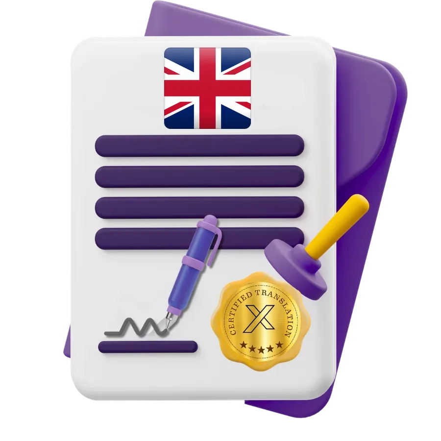 Roxo certified translation with the Union Jack and a gold certification seal