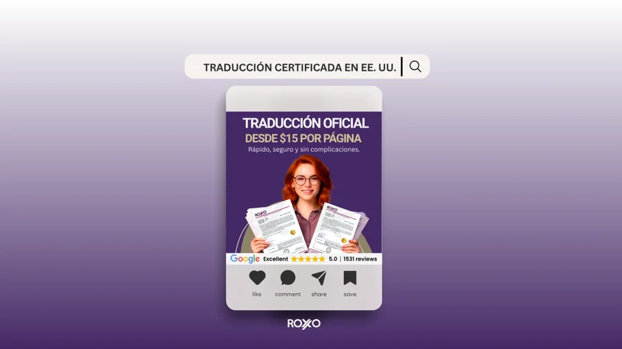 Traducción certificada en EE. UU. desde $15 por página – Roxo Translations.
