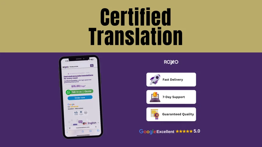 Certified translation in the U.S. with fast delivery, 7-day support, and guaranteed quality – Roxo Translations.
