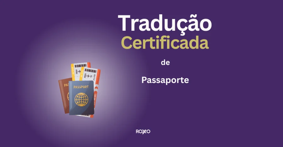 Card informativo sobre tradução certificada de passaporte e orientação de idiomas (português e inglês já inclusos).