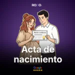 Pareja sosteniendo un certificado de nacimiento con el texto “Traducción certificada aceptada por USCIS”.