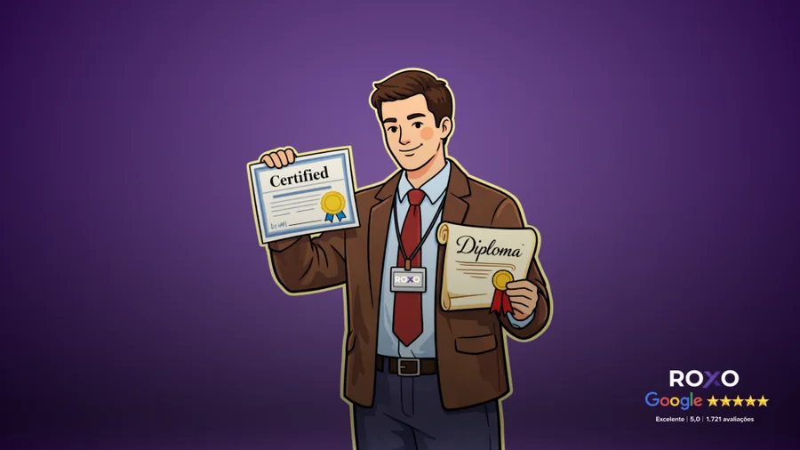 Ilustración de traductor profesional con diploma y certificado representando traducciones educativas certificadas.