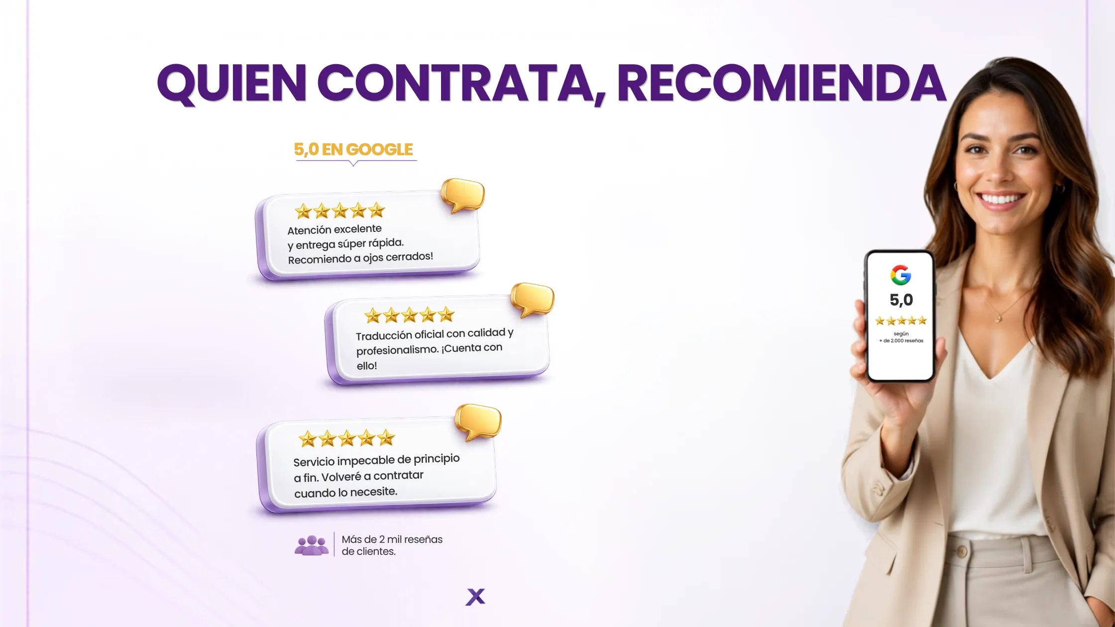 Quien contrata recomienda: reseñas 5,0 en Google de traducción certificada, Roxo Traducciones