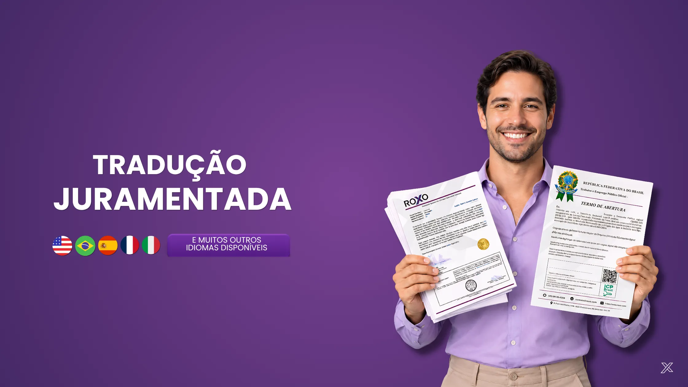 Tradução juramentada em vários idiomas: tradutor com documentos traduzidos, Roxo Traduções