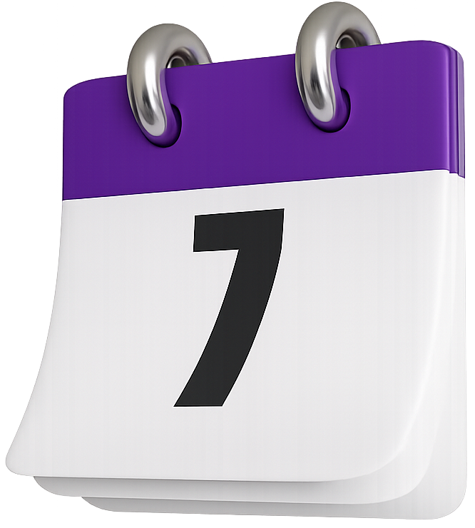 Ícone de calendário indicando atendimento ao cliente de tradução certificada 7 dias por semana
