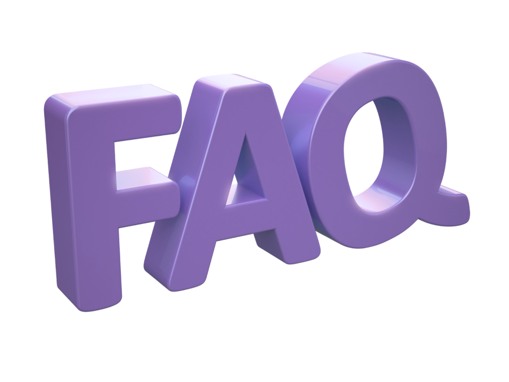 Ilustração de perguntas frequentes sobre tradução certificada com letras FAQ em cor roxa